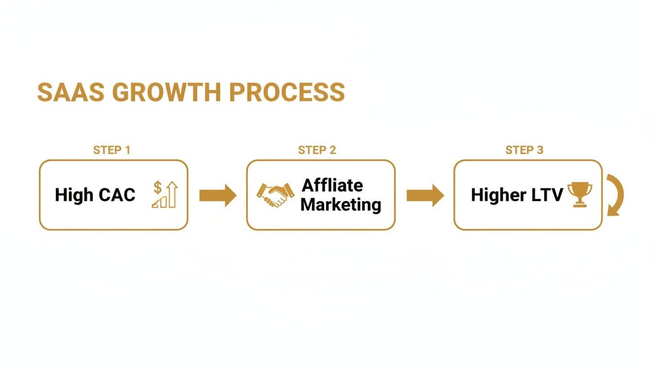 SaaS growth diagram showing affiliate impact on CAC and LTV