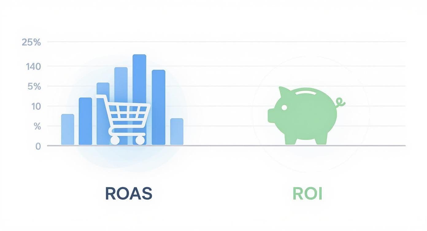 ROAS vs ROI comparison graphic
