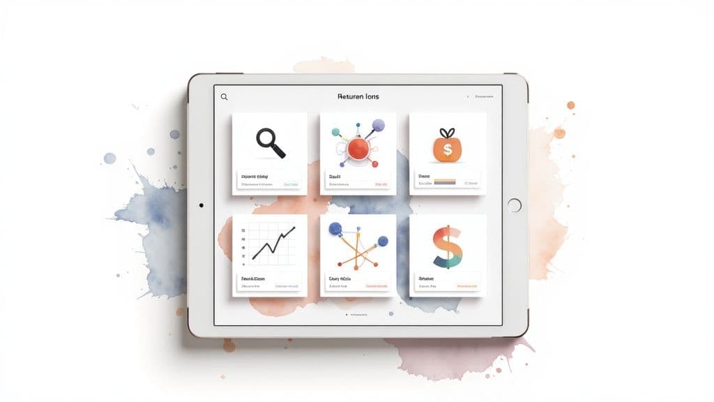 A person examining a chart and a price tag, symbolizing the analysis of B2B affiliate network features and pricing.