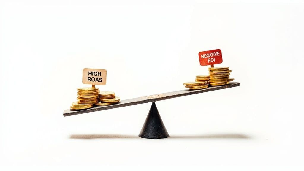 Seesaw showing HIGH ROAS and NEGATIVE ROI