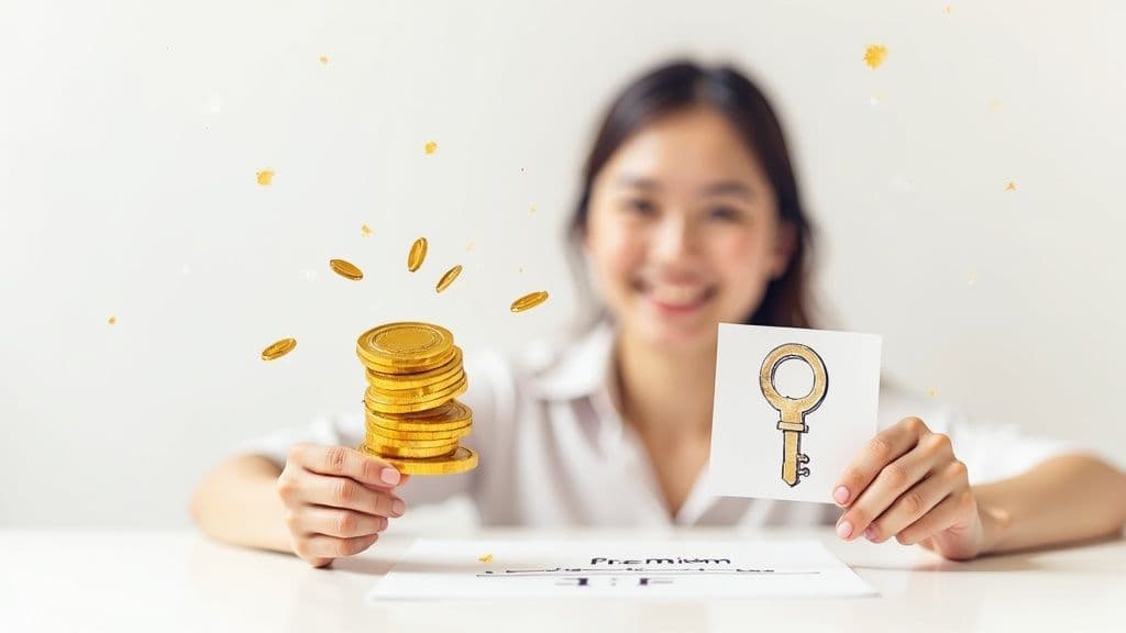 A woman happily using her laptop, illustrating a frictionless sharing experience