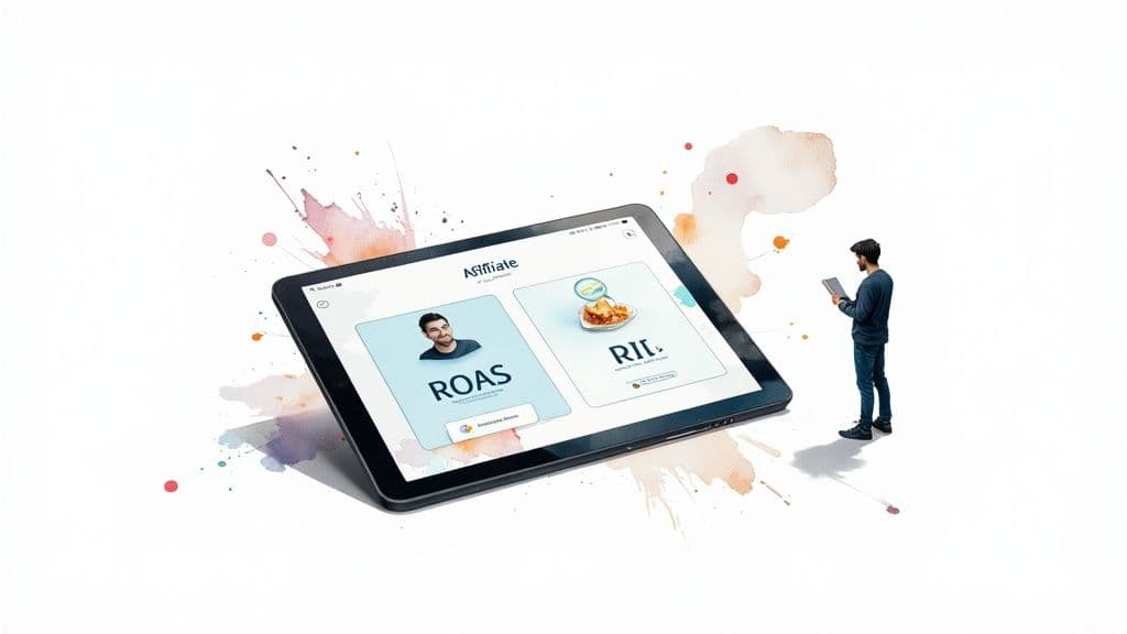 Affiliate dashboard showing ROAS and ROI